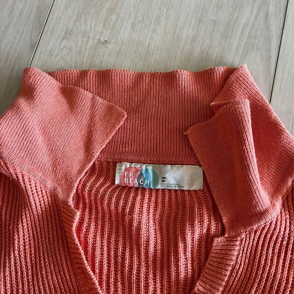 Free People Coral Ribbed Long Sleeve Romper